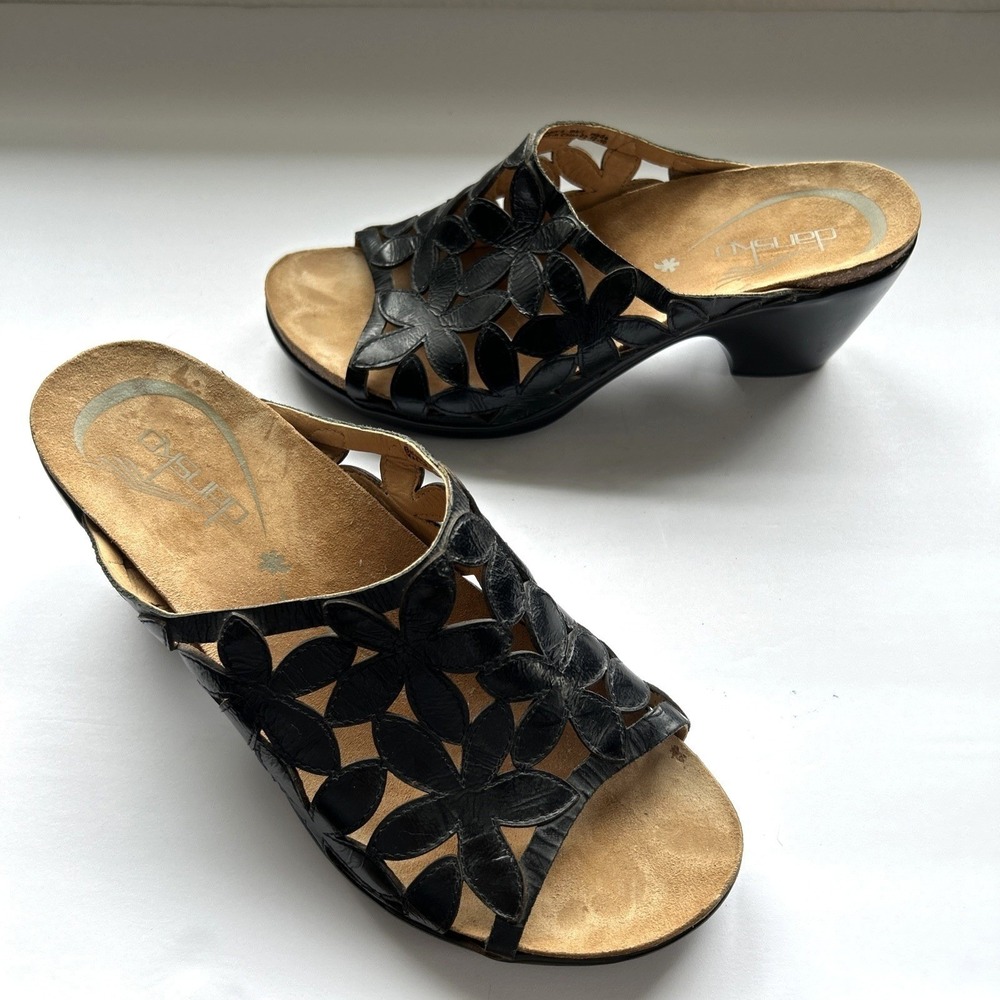 Dansko Clarissa Womens Black Leather Cutout Heel Comfort Slide Mule 39 US 8.5-9